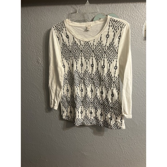 J Crew Embroidered Women White Black 3/4 Pullover Size Large - Picture 1 of 7